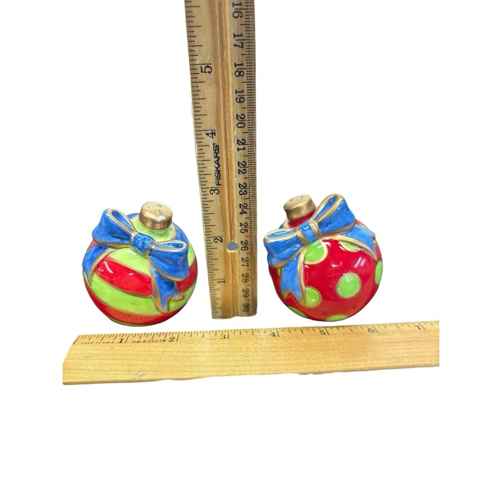 Fitz & Floyd Kringle Hand Painted Christmas‎ Ornaments Salt & Pepper Shakers NIB
